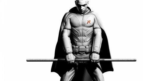 Batman arkham city, robin, персонаж, руки, рука, черно-белый