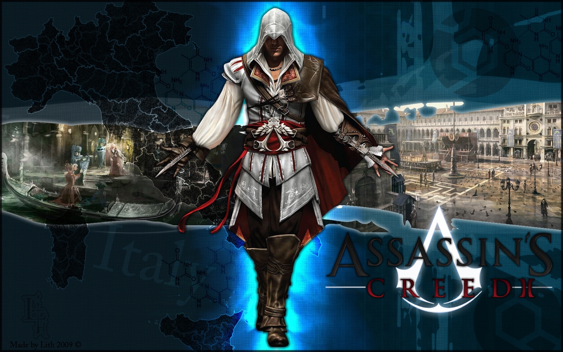 Картинки Assassins Creed 2, графика, дом, лодка, фон, Италия фото и обои на рабочий стол