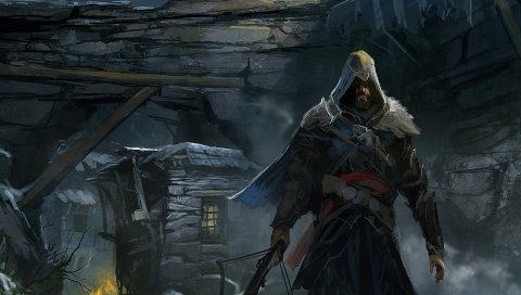 Кредо убийц, Десмонд-Милл, фан-арт, лук, костер