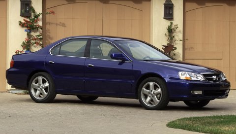 Acura, tl, 2002, синий, вид сбоку, стиль, автомобили, здания, трава, асфальт