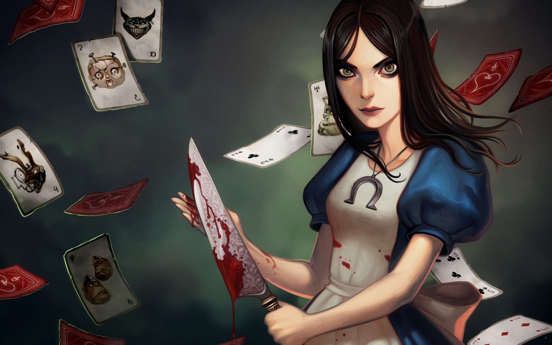 Картинки Алиса безумие возвращается, девушка, нож, платье, открытки фото и обои на рабочий стол