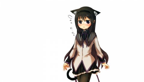 Девушка, брюнетка, кошка, хвост, костюм, уши