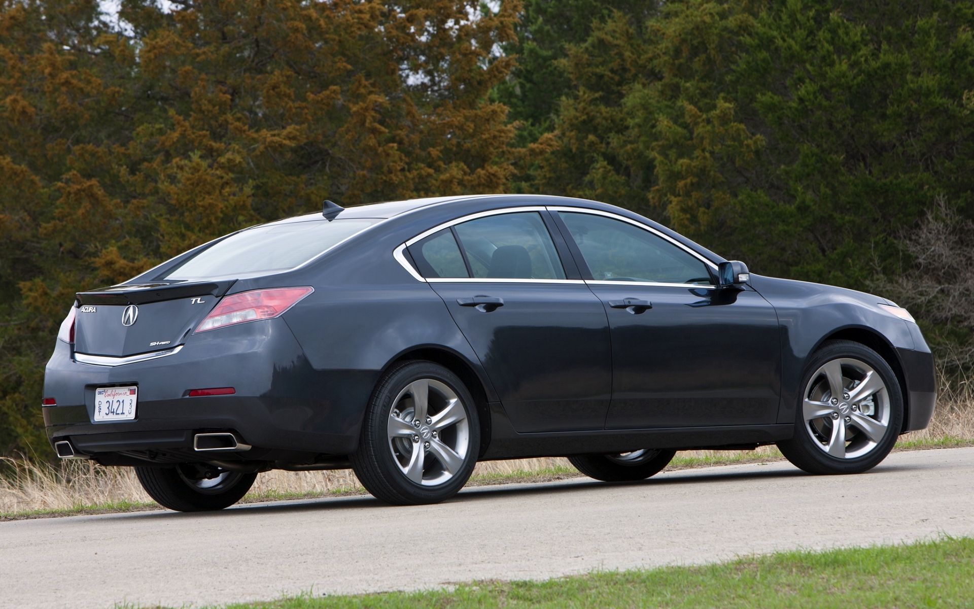Картинки Acura, tl, 2011, синий, вид сбоку, стиль, автомобили, деревья, асфальт, трава фото и обои на рабочий стол