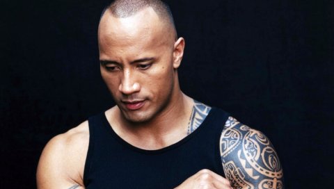 Dwayne johnson, актер, мужчина, тело, татуировки, спортивная сборка, футболка, лысый
