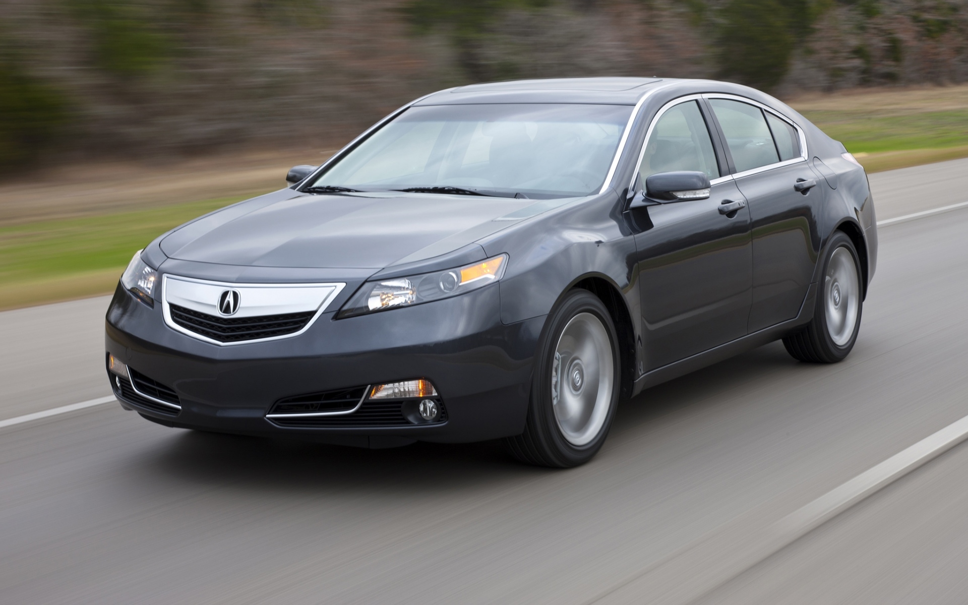 Картинки Acura, tl, 2011, синий, вид спереди, стиль, автомобили, скорость, трава, деревья, природа, асфальт фото и обои на рабочий стол