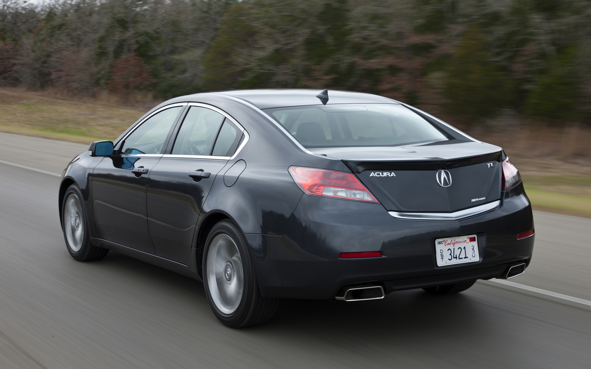Картинки Acura, tl, 2011, черный, вид сзади, стиль, автомобили, скорость, деревья, трава, асфальт фото и обои на рабочий стол
