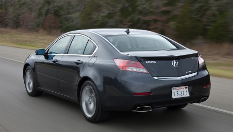 Acura, tl, 2011, черный, вид сзади, стиль, автомобили, скорость, деревья, трава, асфальт