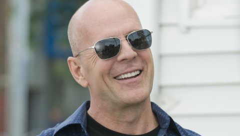 Bruce willis, актер, голливуд, мужчина, улыбаясь, очки, лысый