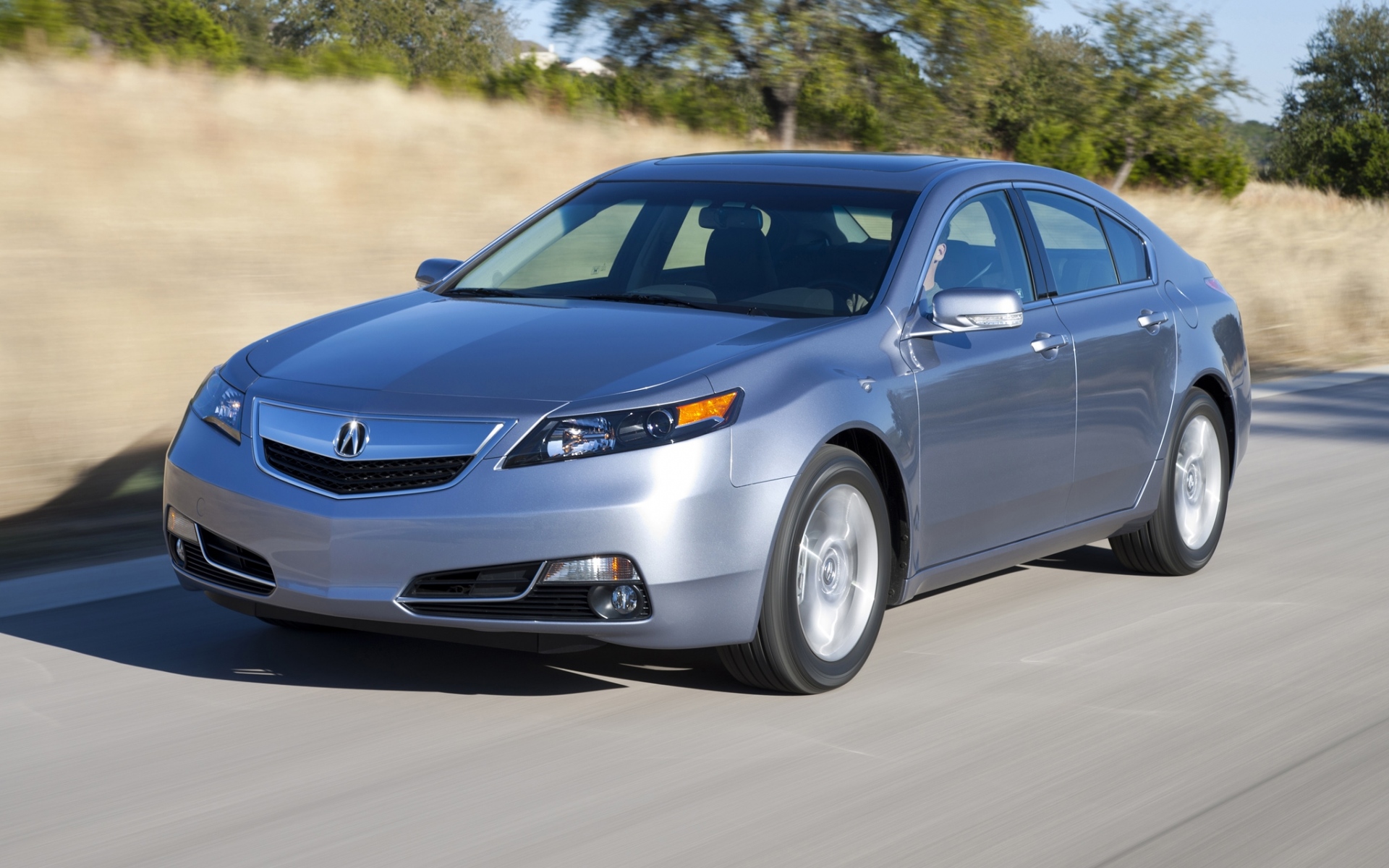 Картинки Acura, tl, 2011, серебристый металлик, вид спереди, стиль, автомобили, скорость, природа, асфальт, деревья фото и обои на рабочий стол