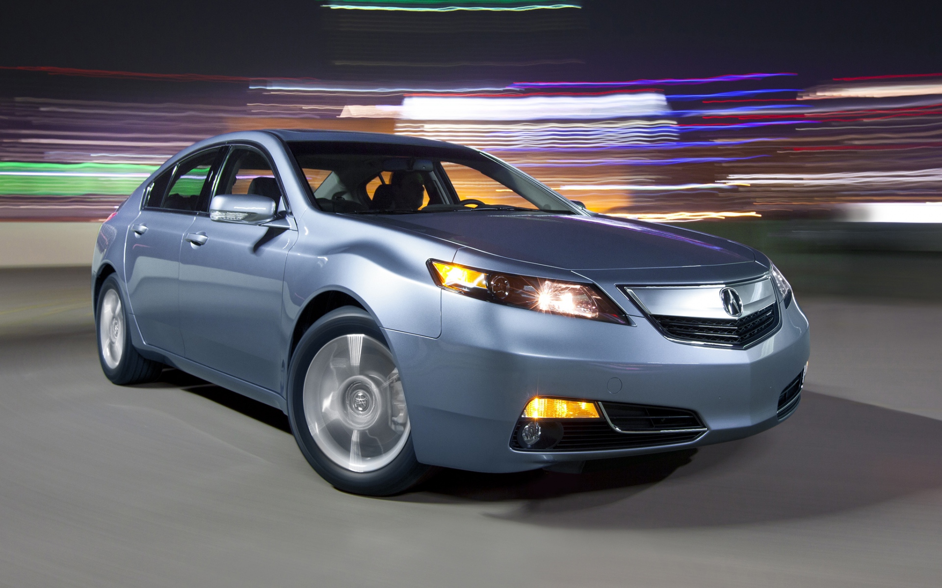 Картинки Acura, tl, 2011, синий металлик, вид спереди, стиль, автомобили, асфальт, огни, скорость фото и обои на рабочий стол