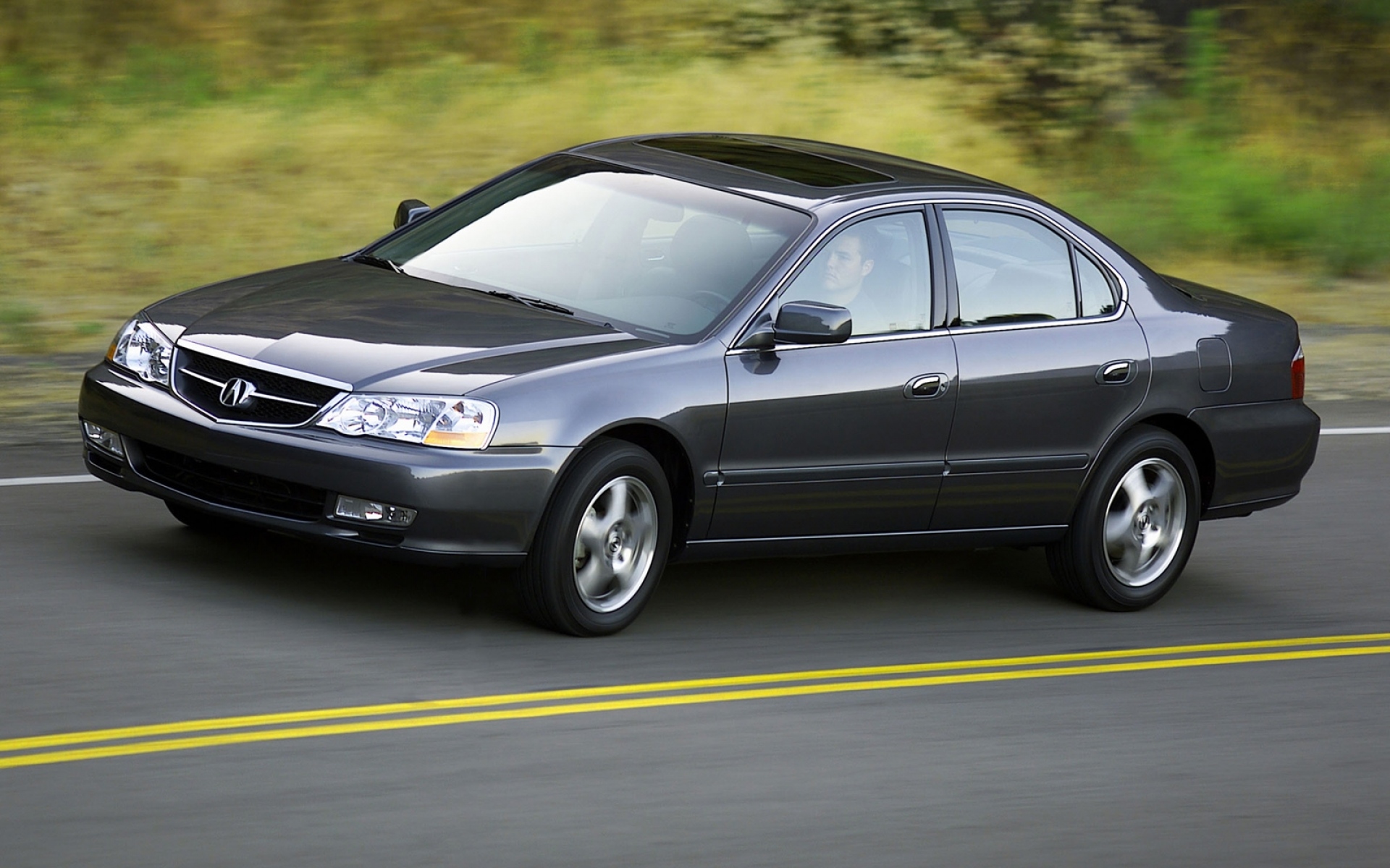 Картинки Acura, tl, 2002, синий, вид сбоку, стиль, автомобили, скорость, природа, деревья, асфальт фото и обои на рабочий стол