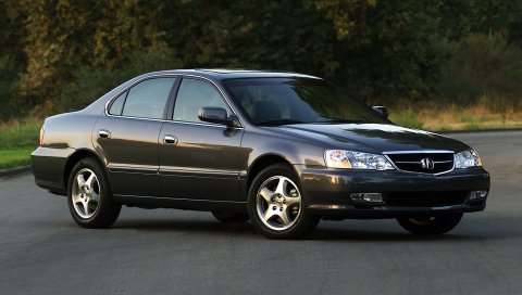 Acura, tl, 2002, черный, вид сбоку, стиль, автомобили, трава, деревья, асфальт