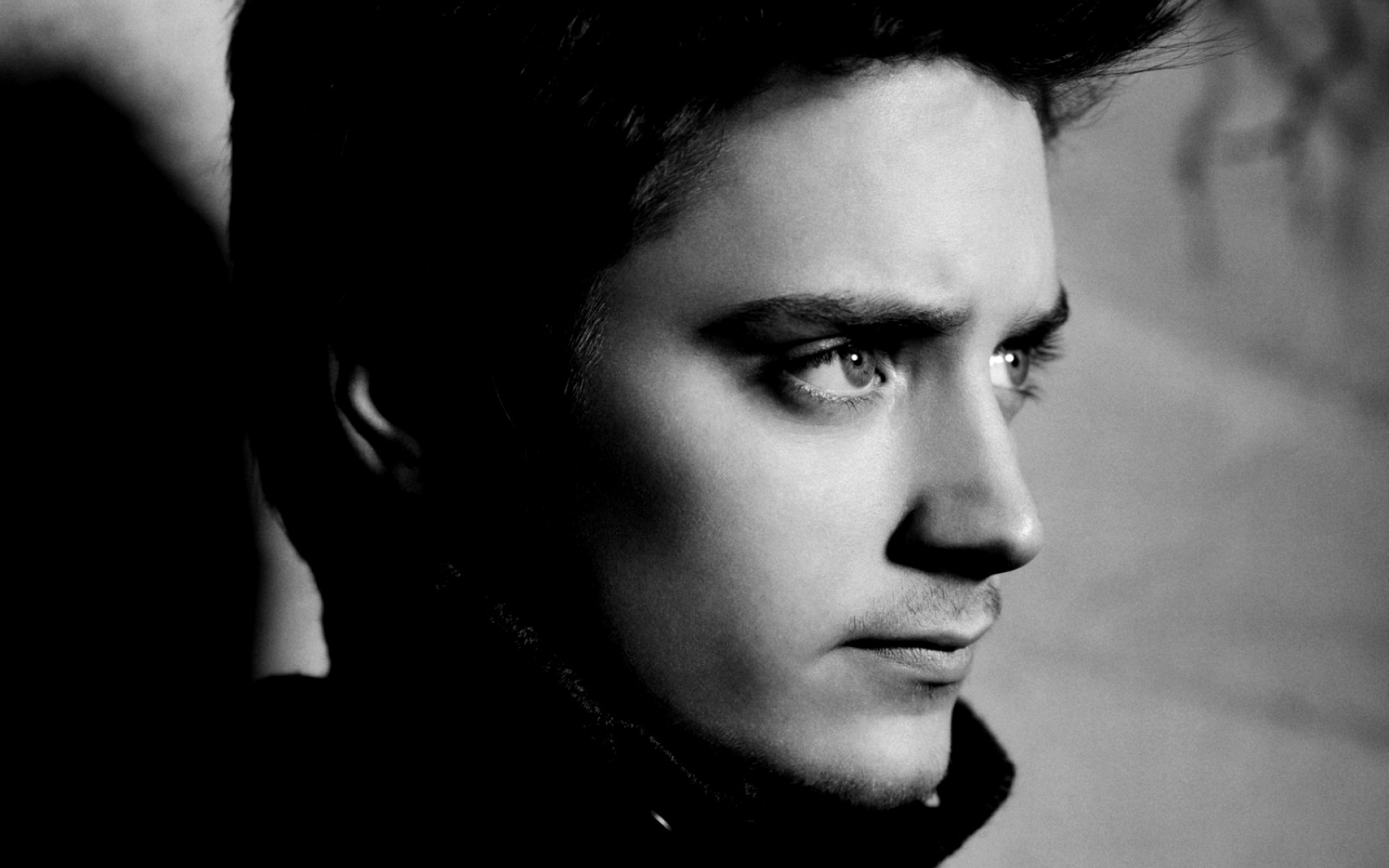 Картинки Elijah дерево, черный белый, лицо, актер, профили, брюнетка фото и обои на рабочий стол