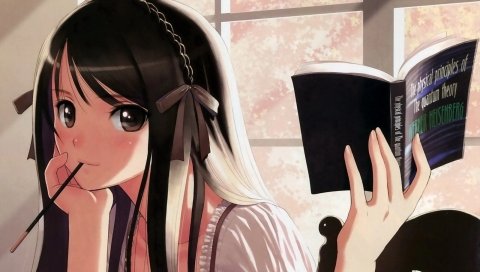 Девушка, брюнетка, милый, улыбка, книга, карандаш