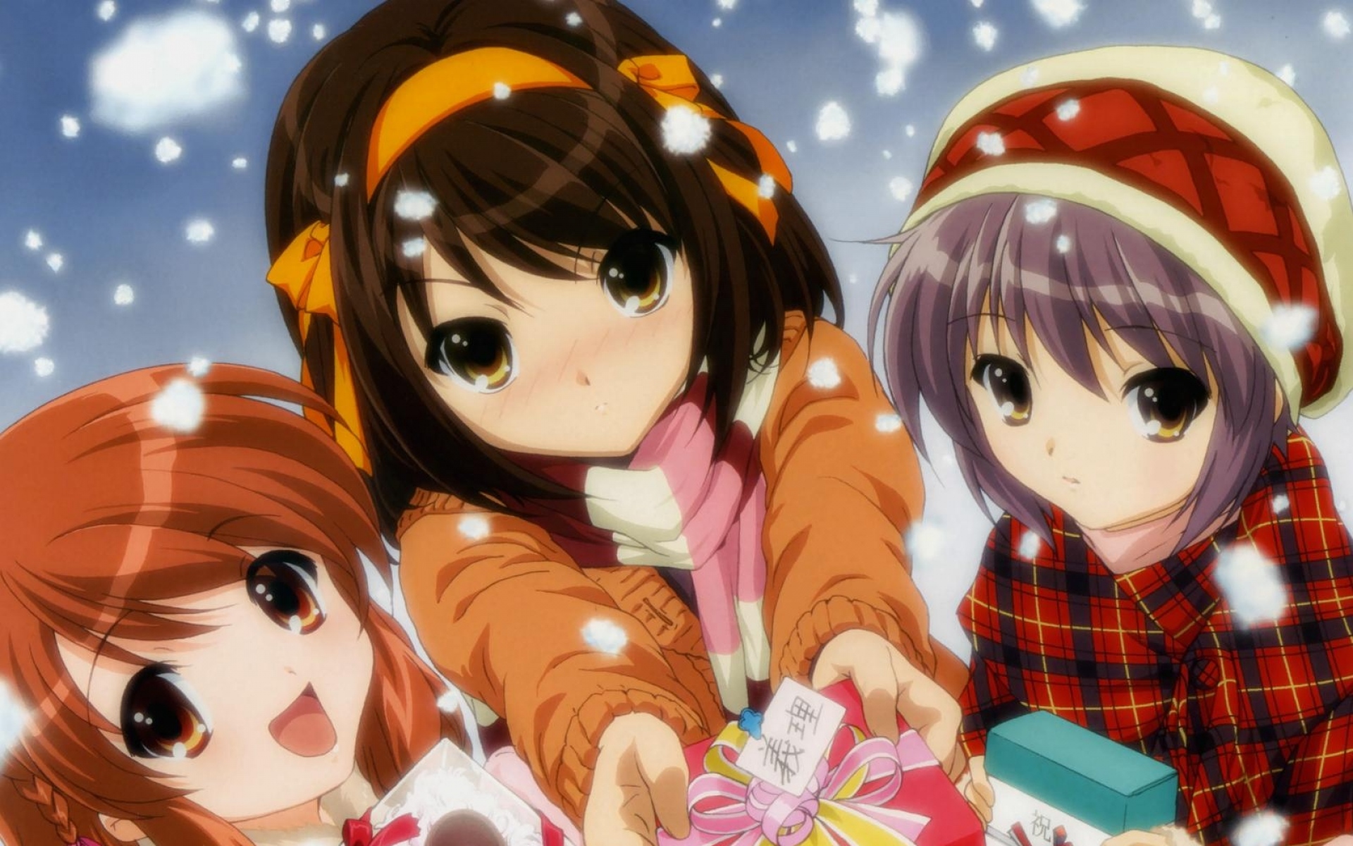 Картинки Девушка, милый, подарок, улыбка, снег фото и обои на рабочий стол