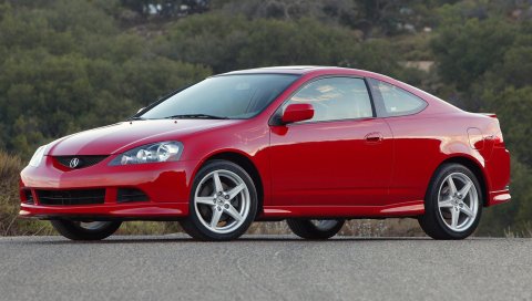 Acura, rsx, красный, вид сбоку, стиль, автомобили, природа, деревья, асфальт