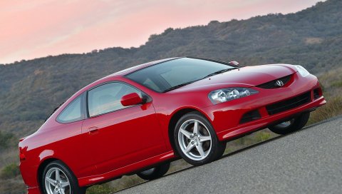 Acura, rsx, 2006, красный, вид сбоку, стиль, автомобили, горы, природа, асфальт