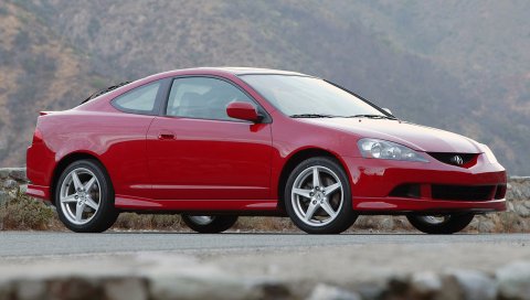 Acura, rsx, красный, вид сбоку, стиль, автомобили, горы, природа, асфальт