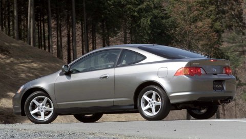 Acura, rsx, 2002, металлический серый, вид сбоку, стиль, автомобили, деревья, асфальт