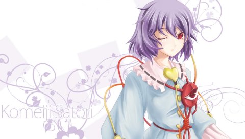 Девушка, satori komeiji, флирт, платье, рисунок, надпись