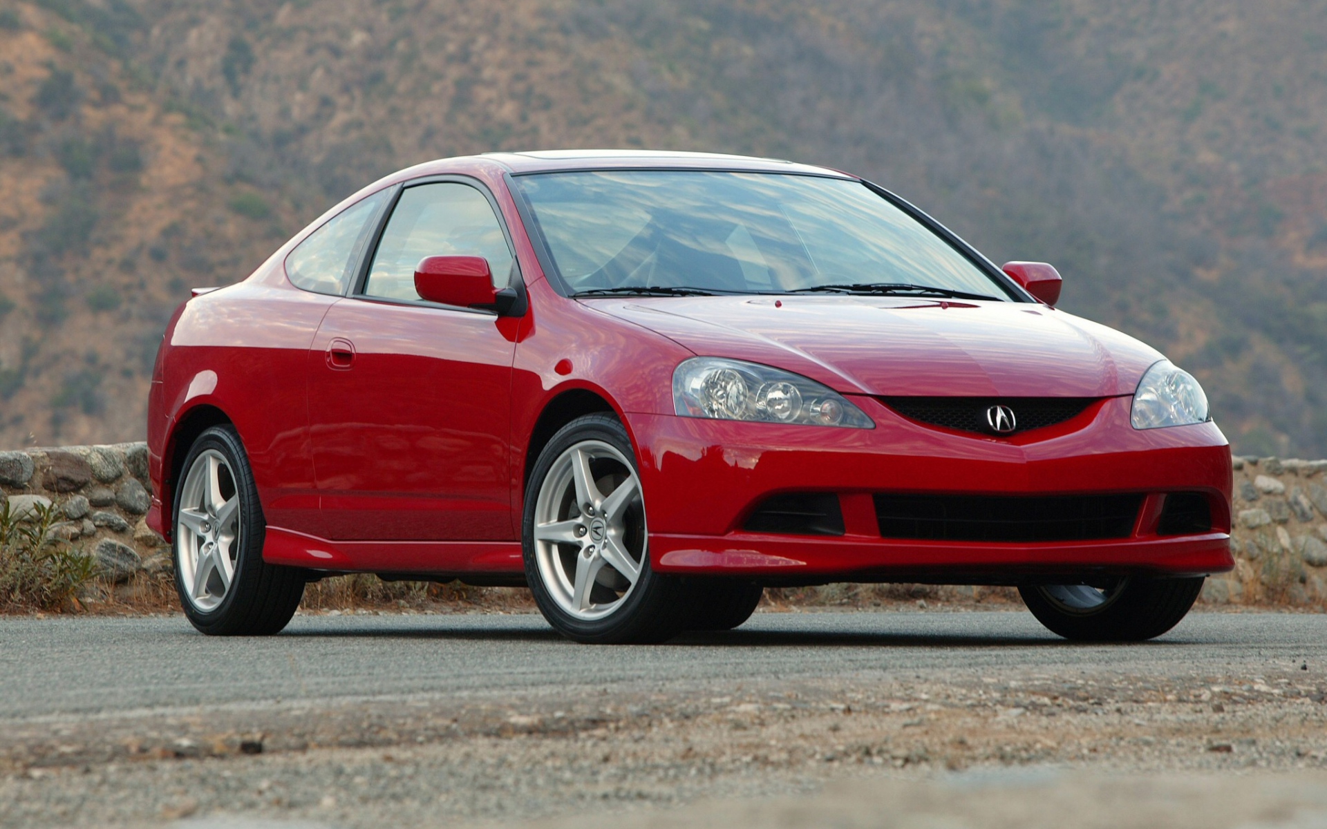 Картинки Acura, rsx, 2005, красный, вид спереди, стиль, автомобили, горы, асфальт фото и обои на рабочий стол