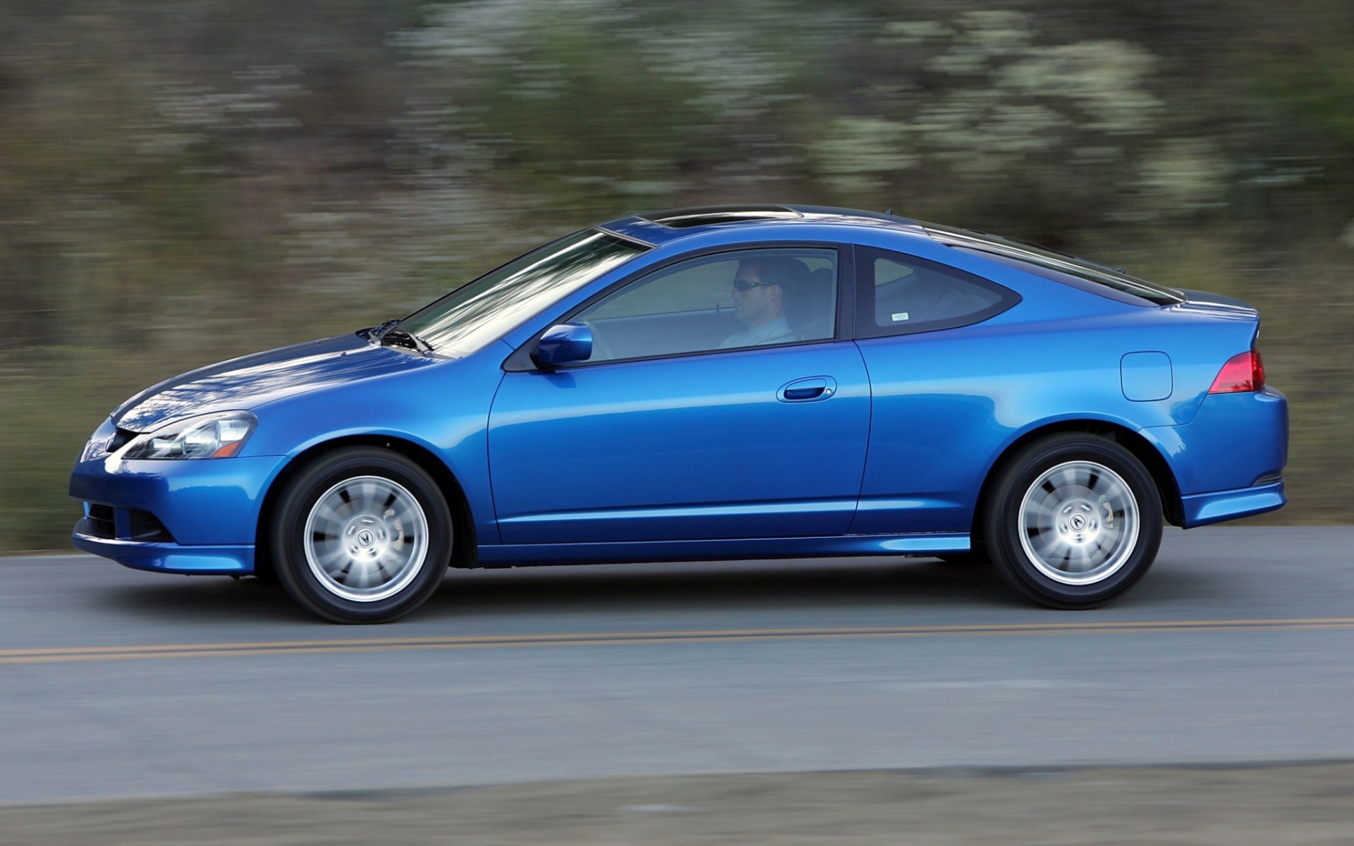 Картинки Acura, rsx, 2005, синий, вид сбоку, стиль, автомобили, скорость, асфальт, природа фото и обои на рабочий стол