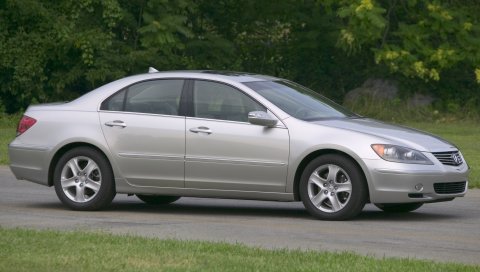 Acura, rl, серебро, вид сбоку, седан, автомобиль, трава, деревья
