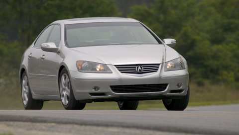 Acura, rl, silver metallic, вид спереди, стиль, седан, авто, дорога, природа, трава, деревья