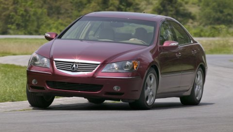 Acura, rl, 2004, красный, вид спереди, стиль, автомобили, трасса, деревья, трава, поворот
