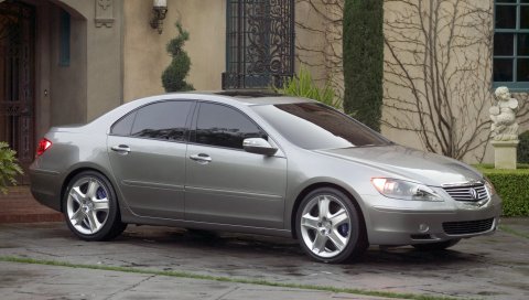 Acura, rl, concept, 2004, металлический серый, вид сбоку, стиль, автомобили, трава, здания, кустарники