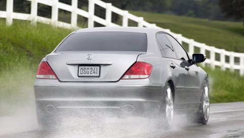 Acura, rl, концепция, серый металлик, вид сзади, автомобили, природа, деревья, трава, спрей, асфальт