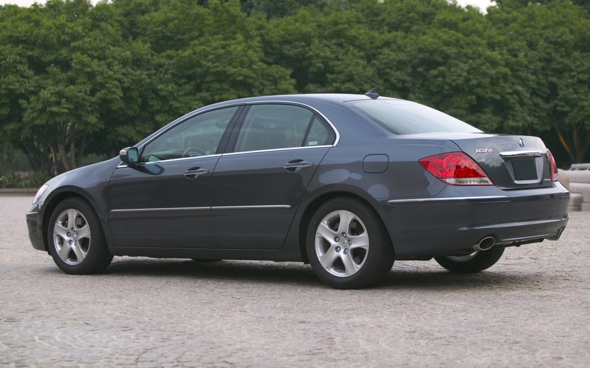 Картинки Acura, rl, серый, вид сбоку, стиль, автомобили, деревья, асфальт фото и обои на рабочий стол