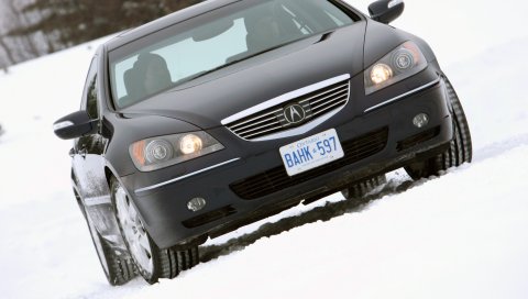 Acura, rl, черный, вид спереди, стиль, автомобиль, снег, деревья