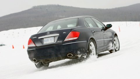 Acura, rl, черный, вид сзади, автомобиль, снег, стиль, природа