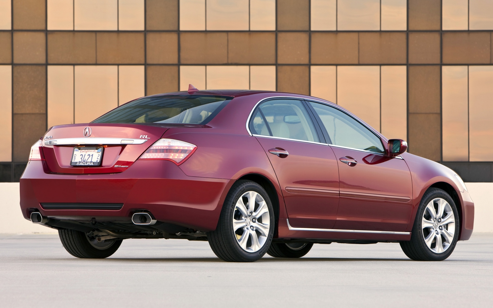 Картинки Acura, rl, красный, вид сзади, авто, стиль, здание фото и обои на рабочий стол