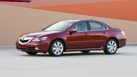 Acura, rl, красный, вид сбоку, авто, стиль, движение, здание