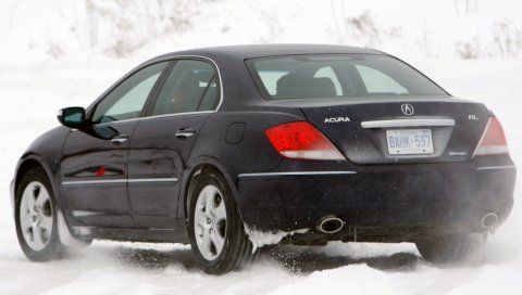 Acura, rl, черный, вид сзади, автомобили, снег, стиль, движение