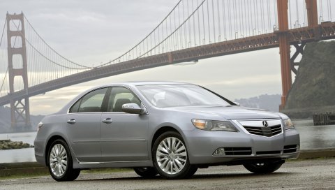 Acura, rl, 2010, серый металлик, вид спереди, стиль, седан, автомобили, трава, мост, вода