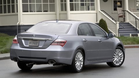 Acura, rl, 2010, серый металлик, вид сзади, стиль, автомобиль, дом, трава, асфальт