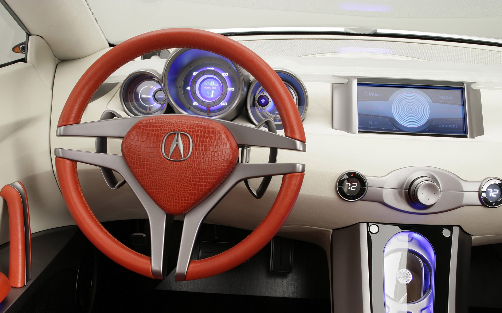 Картинки Acura, rd-x, концепция, 2005, салон, салон, руль, спидометр фото и обои на рабочий стол