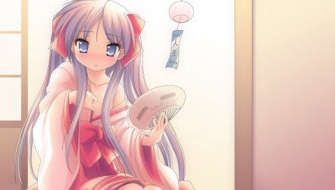 Аниме, девушка, блондинка, удивлен, фанат, кимоно