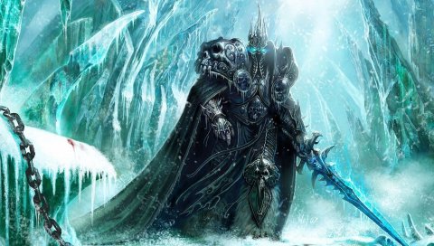 Мир warcraft, lich king, меч, холод, снег, цепь