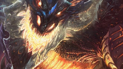 Мир warcraft, катаклизм, дракон, лицо, огонь