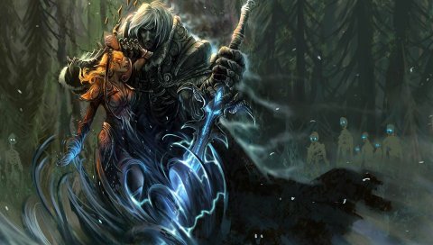 Мир warcraft, arthas, меч, лес, энергия