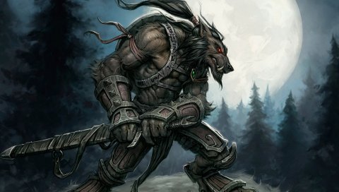 Мир warcraft, меч, характер, луна, лес