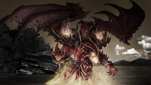 Мир warcraft, крылья, монстр, вода, небо