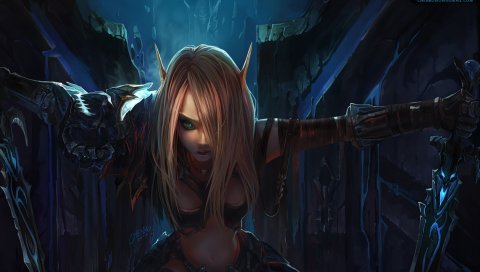 Мир warcraft, эльф, девушка, волосы, глаз