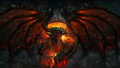 Мир Warcraft, дракон, огонь, лицо, крылья