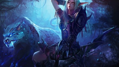 Мир warcraft, девушка, эльф, лук