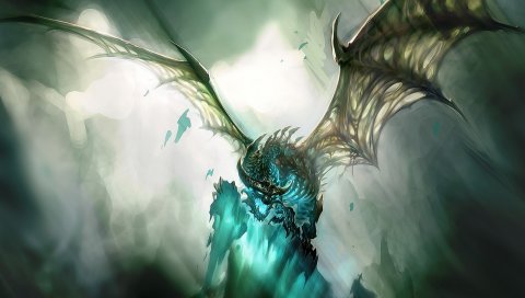Мир Warcraft, дракон, крылья, свет, лицо
